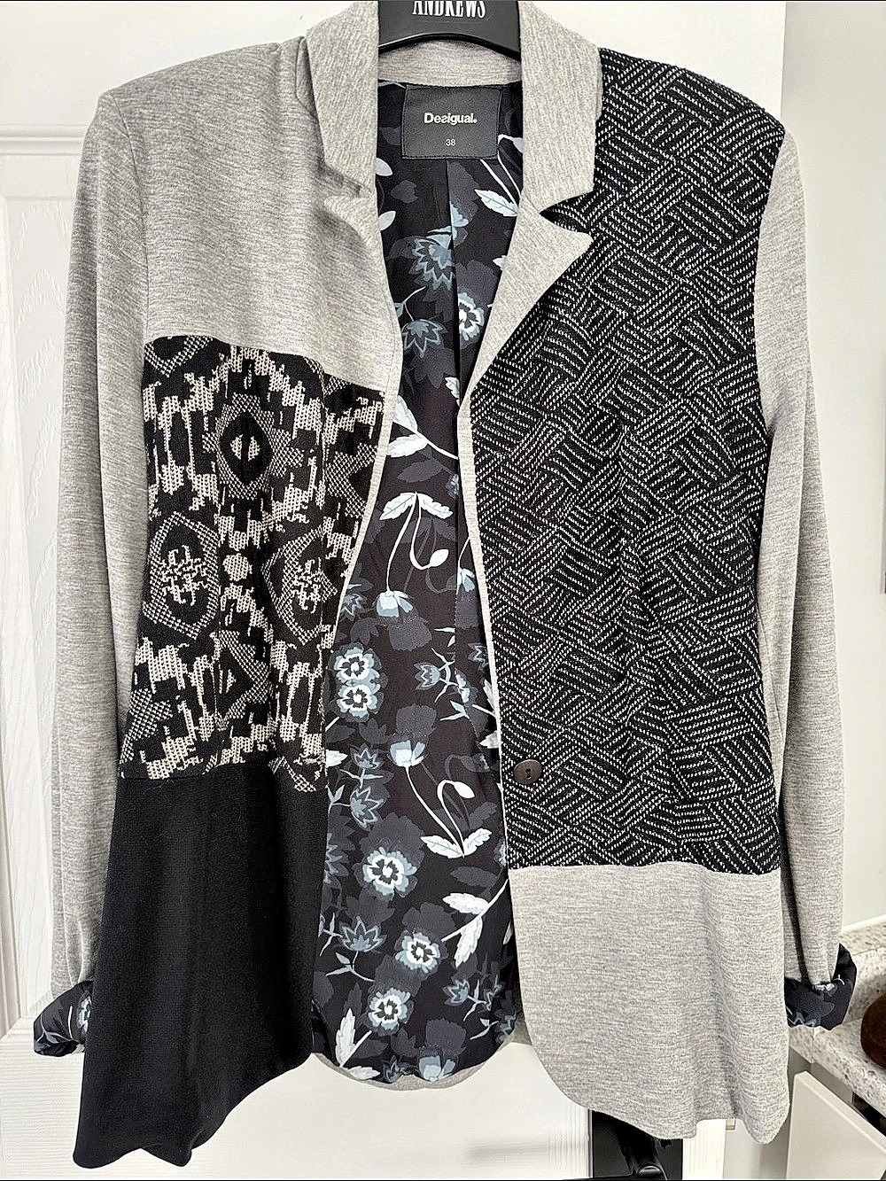 Desigual Color Block Blazer in Gray & Black Size 38